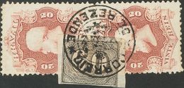 Brazil. ºYv 24A(2), 14A. 1866. 20 Reis Lilac Chestnut, Pair And 60 Cts Black From 1850 (over The Pair). Cds CORREIO DE / - Sonstige & Ohne Zuordnung