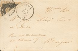 Brazil. COVERYv 28. 1881. 200 Reis Black, Bisected. CAMPOS To RIO DE JANEIRO. Circular Cancel Of Lines (Ayres 595), On F - Autres & Non Classés