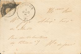 Brazil. COVERYv 28. 1881. 200 Reis Black, Bisected. CAMPOS To RIO DE JANEIRO. Circular Cancel Of Lines (Ayres 595), On F - Other & Unclassified