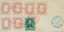 Brazil. COVERYv 38(6), 34. 1878. 20 Reis Purple, Strip Of Four And Pair And 100 Reis Green, On Piece. Oval Cancel INSUFI - Other & Unclassified