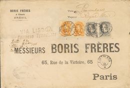 Brazil. COVERYv 46(2), 36(2). 1888. 1000 Reis Purple Grey, Pair And 500 Reis Orange From 1876, Two Stamps. Cover Of Bori - Autres & Non Classés