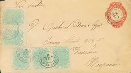 Brazil, Postal Stationery. COVERYv 68(5). 1898. 100 Reis Red On Postal Stationery From SALVADOR DE BAHIA To BARCELONA, W - Other & Unclassified