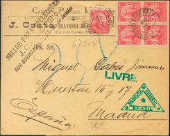 Brazil. COVERYv 131(5). 1918. 100 Reis Pink, Five Stamps.Registered From RIO DE JANEIRO To MADRID. On Reverse Arrival. V - Altri & Non Classificati