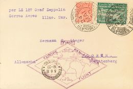 Brazil, Airmail. COVERYv 12. 1930. 5000 Reis Green And 300 Reis Pink. Postcard By Graf Zeppelin From BAHIA To LORCH. Pos - Autres & Non Classés