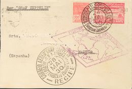 Brazil, Airmail. COVERYv 13. 1930. 10000 Reis Carmine And 300 Reis Pink. Graf Zeppelin From RIO DE JANEIRO To MADRID. Po - Andere & Zonder Classificatie