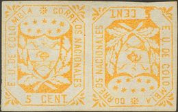 Colombia. (*)Yv 23a. 1864. 5 Ctvos Yellow, TETE-BECHE Pair. Intense Color And Wide Margins. VERY FINE AND RARE. (Scott 3 - Colombia