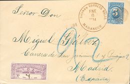 Colombia. SOBREYv 188. 1914. 5 Ctvos Azul Y 10 Ctvos Violeta De Cartas Certificadas. Certificado De MAGANGUE A MADRID. A - Colombie