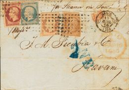 Cuba. COVERYv . 1855. 10 Cts Bistre, 20 Cts Blue, 40 Cts Orange And 80 Cts Carmine (short Margins). PARIS To HAVANA. Pos - Other & Unclassified