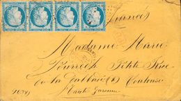 Cuba, French Post Office. COVERYv 60A(4). 1872. 5 Cts Blue FRANCE, Strip Of Four. SANTIAGO DE CUBA To TOULOUSE (FRANCE). - Autres & Non Classés