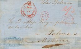 Puerto Rico, Bristish Post Office. COVER. 1861. SAN JUAN To PALMA DE MALLORCA (some Erosions In The Lower Part). Postmar - Otros & Sin Clasificación