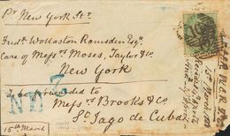 Cuba. COVERYv 20. 1858. 1 S Green LONDON To NEW YORK, Forwarded By Post To LA HABANA (some Erosion On The Right Side). M - Other & Unclassified