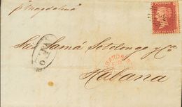 Cuba. COVERYv 14. 1863. 1 P Red Carmine. LONDON To HAVANA. On The Front Oval Postmark "NE 2" And Manuscript "P. Magdalen - Sonstige & Ohne Zuordnung