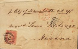 Cuba. COVERYv 14. 1863. 1 P Carmine. LONDON To HAVANA. On The Front, Mark "NE 2", Applied At Destination, Carrying "½" A - Other & Unclassified