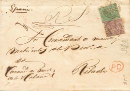 Cuba, Bristish Post Office. COVERYv 29, 31. 1867. HAVANA To RIVADEO. Circulated Via LONDON, Where The Stamps 6 P Violet  - Andere & Zonder Classificatie