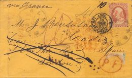 United States. COVERYv 4. 1853. 3 Ctvs Red. ALBANY To LONDON, Readdressed To CADIZ, Addressed By The French Post. Numera - Andere & Zonder Classificatie