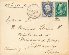 United States. COVERYv 50, 61. 1884. 1 Ctvo Ultramar And 4 Ctvos Green. SAN FRANCISCO To MADRID. VERY FINE AND RARE. --  - Otros & Sin Clasificación