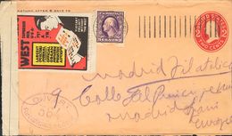 United States. COVERYv 169D. 1915. 2 Ctvos Red On Postal Stationery Card From SUPERIOR (USA) To MADRID, With Complementa - Altri & Non Classificati