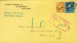 United States. COVERYv 203, 208. 1917. 5 Ctvos Blue And 10 Ctvos Orange Red. Registered From NEW YORK To MADRID. Oval Po - Other & Unclassified