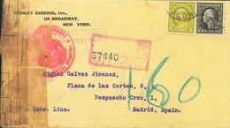 United States. COVERYv 205, 206. 1915. 7 Ctvos Black And 8 Ctvos Green Olive. Registered From NEW YORK To MADRID. On The - Autres & Non Classés