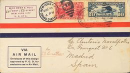 United States, Airmail. COVERYv 10. 1927. 10 Blue Ctvos And 2 Carmine Ctvos. Airmail From NEW YORK To MADRID. The Flight - Autres & Non Classés