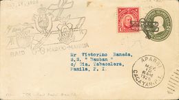 Philippines. COVERYv 205. 1926. 2 Ctvos Olive Green On Postal Stationery From APARRI To MANILA, With Complementary Posta - Philipines