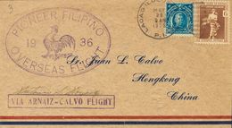 Philippines. COVERYv 208, 249. 1936. 10 Ctvos Blue And 6 Ctvos Brown. Airmail From LAOAG To HONG KONG. In The Front Post - Filippine
