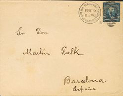 Puerto Rico. COVERYv Estados Unidos, 125. 1899. 5 Ctvos Blue Of The United States. SAN JUAN To BARCELONA. Duplex Cancel  - Altri & Non Classificati