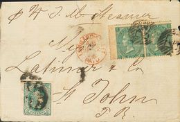 Puerto Rico, Bristish Post Office. COVERAnt.10. 1866. 1 Sh Green, Pair (file Fold) And ½ Real Antillean Green. Cover Fro - Andere & Zonder Classificatie