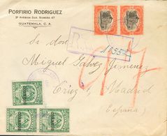 Guatemala. SOBREYv 173(3), 124(7), 129(2). 1921. 25 Cts Verde (Tipo I), Tres Sellos, 2 Pesos Naranja Y Negro, Dos Sellos - Guatemala