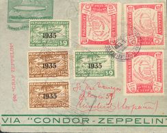 Paraguay, Airmail. COVERYv 77(2), 78(2), 41. 1935. 9 P Green, Two Stamps, 13'50 P Brown, Two Stamps, 1'50 P Pink, Three  - Paraguay