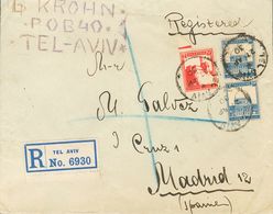 Palestine. COVERYv 68, 71(2). 1930. 7 M Red And 13 M Ultramarine, Two Stamps. Registered From TEL-AVIV To MADRID (addres - Other & Unclassified