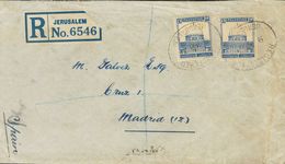 Palestine. COVERYv 71(2). 1931. 13m Ultramarine, Two Stamps. Registered From JERUSALEN To MADRID (addressed To Miguel Gá - Otros & Sin Clasificación