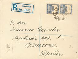 Palestine. COVERYv 72(2). 1931. 13 M Ultramarine, Pair. Registered From BELEN To BARCELONA. On Reverse, Transits And Arr - Sonstige & Ohne Zuordnung