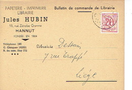 CP Publicitaire HANNUT 1952 - Jules HUBIN - Papeterie - Imprimerie - Librairie - Hannut