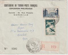 France Centenaire Du Timbre Poste 1949 Marseille Lettre Recommandée Pour Le Maroc - Gedenkstempels