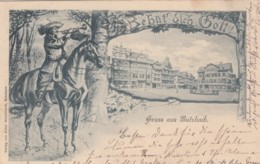 Gruss Aus Butzbach Germany, Town Square Image, Horseman Blows Horn, C1890s Vintage Postcard - Butzbach