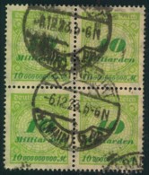 1923, 10 Milliarden, Viererblock Gestempelt FRANKFURT (MAIN) 5.12.23 - Usati