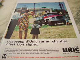 ANCIENNE PUBLICITE CHANTIER LES CAMIONS  UNIC  1963 - LKW