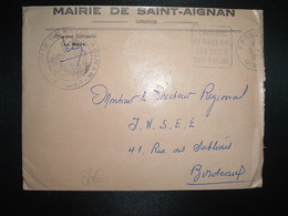 LETTRE MAIRIE SAINT AIGNAN OBL. DAGUIN 5-2 1959 FRONSAC GIRONDE + SES GRANDS VINS - Other & Unclassified