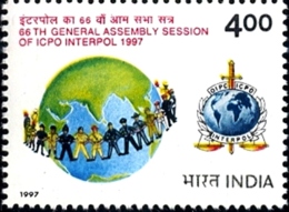 POLICE-INTERPOL-ERROR-COLOR SHIFT- INDIA-1997- SCARCE- MNH- B9-892 - Police - Gendarmerie