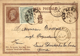 1877- Cartolina Postale Da SAN REMO  + 5 C.  Per L'estero  ( Francia ) - Stamped Stationery