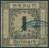 BADEN 1a O, 1851, 1 Kr. Schwarz Auf Sämisch Mit Blauem Nummernstempel 162 (Zell A.H.), Allseits Breitrandig!, Kleine Fal - Sonstige & Ohne Zuordnung