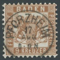 BADEN 20a O, 1866, 9 Kr. Lebhaftrötlichbraun, Zentrischer K1 PFORZHEIM, Kabinett, Gepr. Drahn - Autres & Non Classés