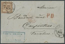 BADEN 20a BRIEF, 1867, 9 Kr. Rötlichbraun Auf Brief Von CARLSRUHE Nach Frankreich, Pracht, Gepr. Brettl - Autres & Non Classés