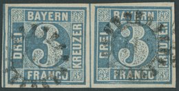 BAYERN 2II Paar O, 1859, 3 Kr. Blau Im Waagerechten Paar, Kabinett - Sonstige & Ohne Zuordnung