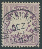 BAYERN 31a O, 1875, 1 M. Violett, Leichte Bugspur Sonst Pracht, Mi. 80.- - Autres & Non Classés