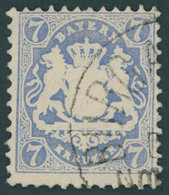 BAYERN 34 O, 1875, 7 Kr. Dunkelultramarin, Wz. 2, Pracht, Gepr. Pfenninger, Mi. 340.- - Sonstige & Ohne Zuordnung