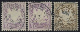 BAYERN 45a,b,46 O, 1878, 5 Pf. Lila Und Violett, 50 Pf. Dunkelorangebraun, Wz. 2, 3 Prachtwerte, Mi. 140.- - Sonstige & Ohne Zuordnung