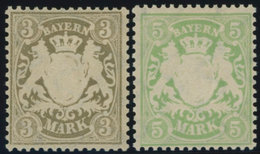 BAYERN 69/70x *, 1900, 3 Und 5 M, Mattorangeweißes Papier, Wz. 3, Falzrest, Pracht, Mi. 60.- - Autres & Non Classés