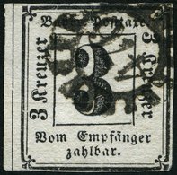 BAYERN P 1 O, 1862, 3 Kr. Schwarz, Nummernstempel 476, Feinst (helle Stelle), Mi. 400.- - Autres & Non Classés